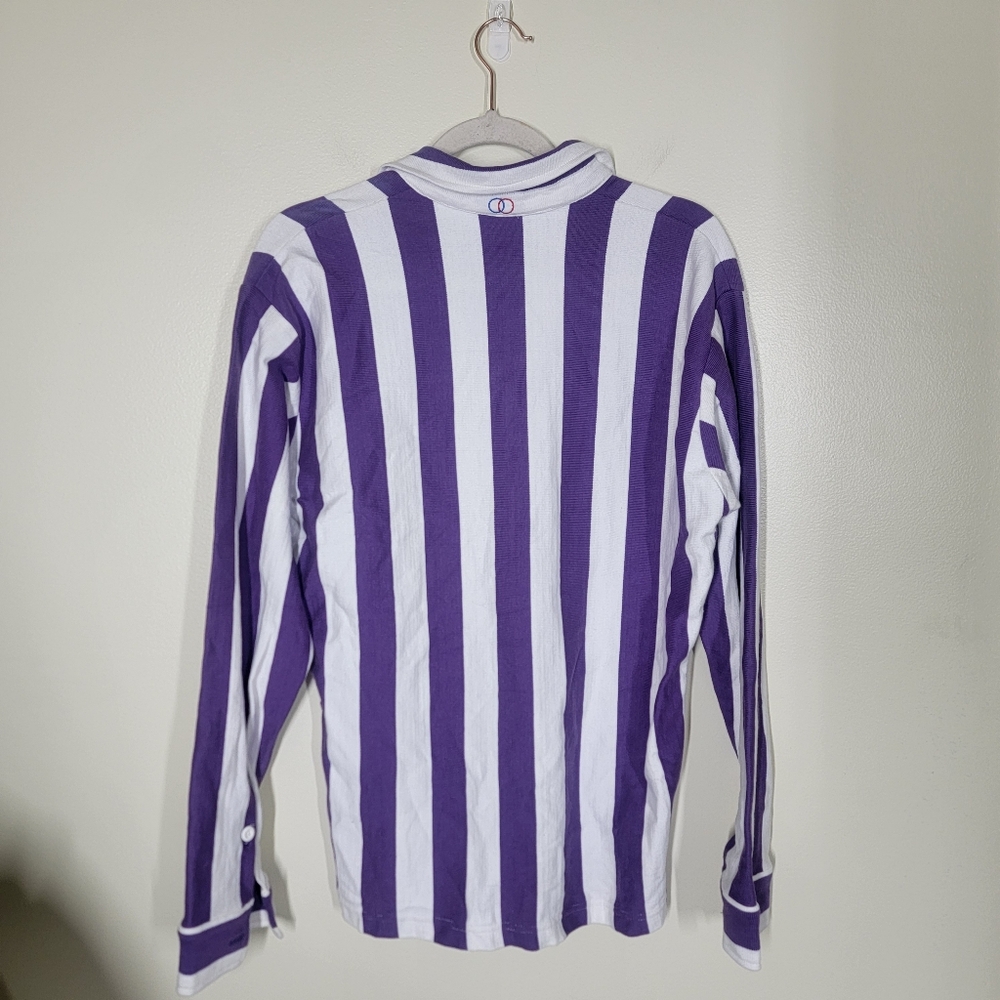 Sports D'epoque × Rowing Blazers Button Up Rugby Shirt Purple Stripe Size Medium - Picture 4 of 4